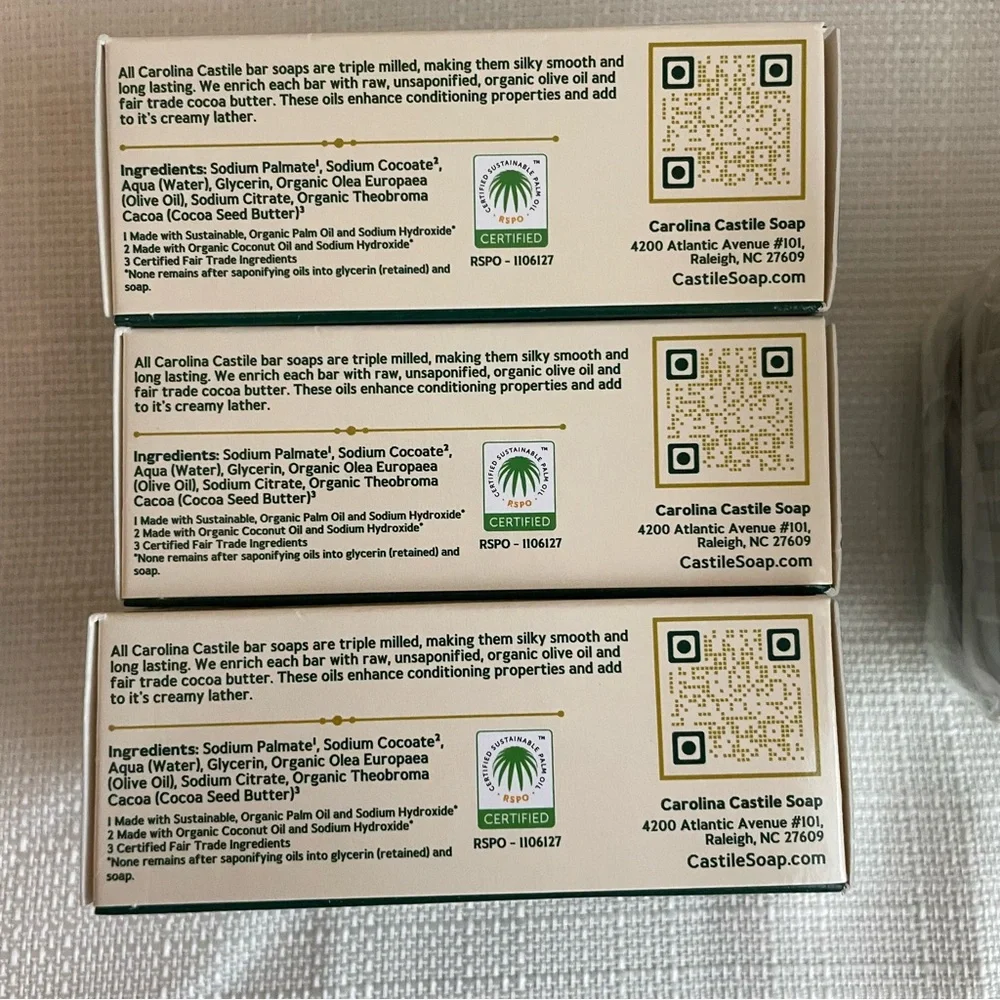 Castile Soap Unscented 3 Bar Set With 2 Soap Holders